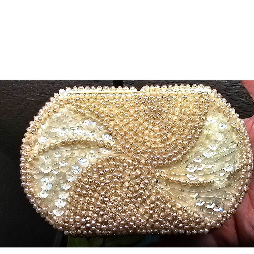 Sharonee 50's Vintage pearl beaded jewelry casket / trinket box RARE